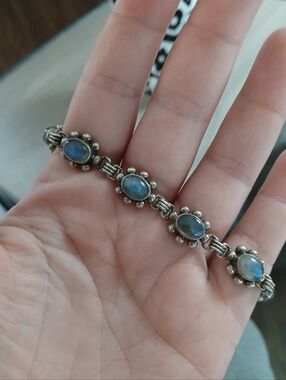 Doug Paulus Sterling Silver Blue Stone Floral Link Bracelet